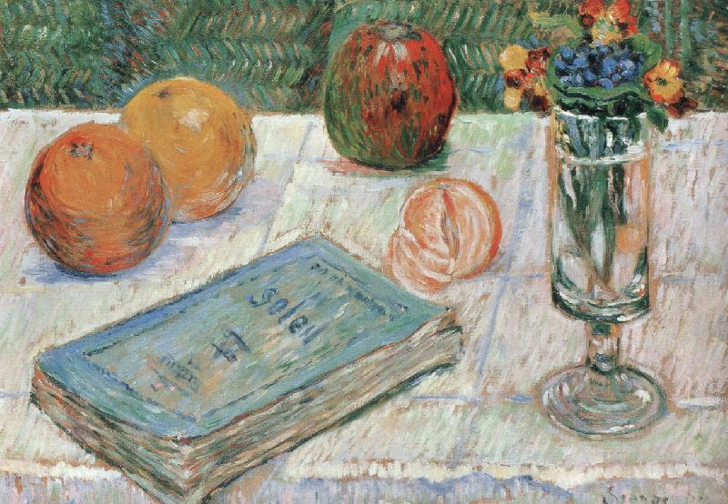 Paul Signac still life with a book and roanges
